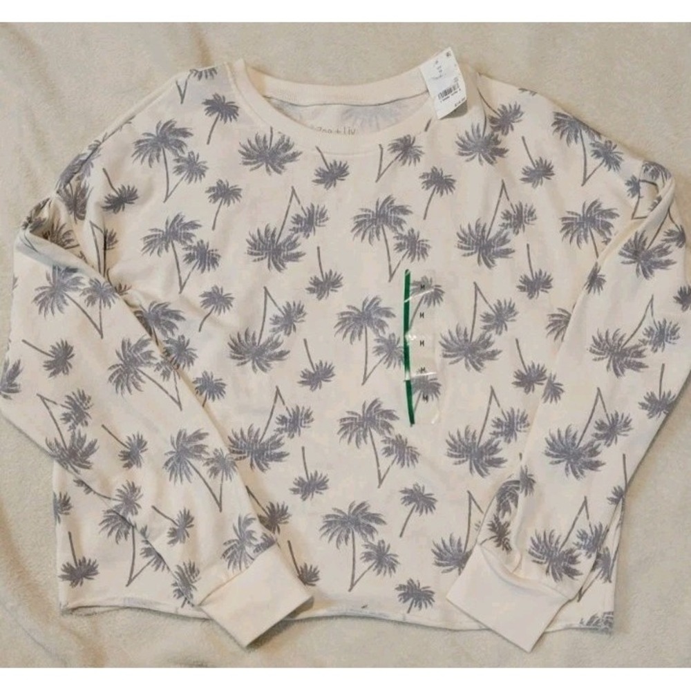 ZOE + LIV NWT PALM TREE LONG SLEEVE CROP TOP WOMENS SIZE MEDIUM - Picture 1 of 4